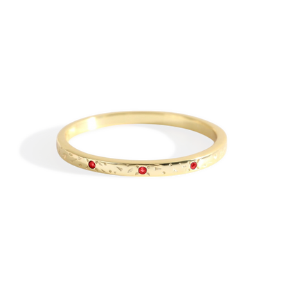 Narrow Textured Gold Birthstone Band