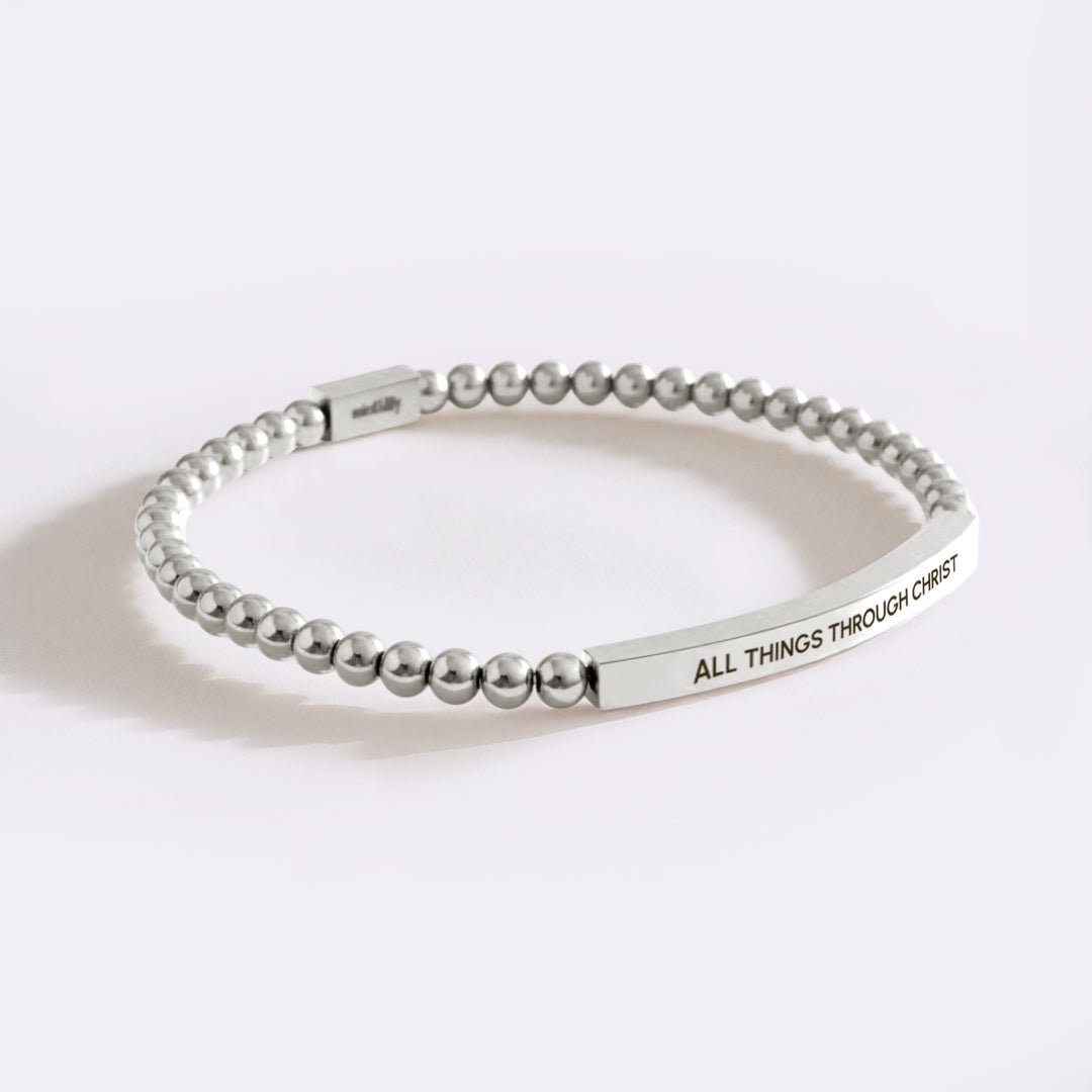 All Things Through Christ Silver Beaded Inspire Bracelet