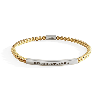 Because I Fing Sparkle Silver Beaded Inspire Bracelet