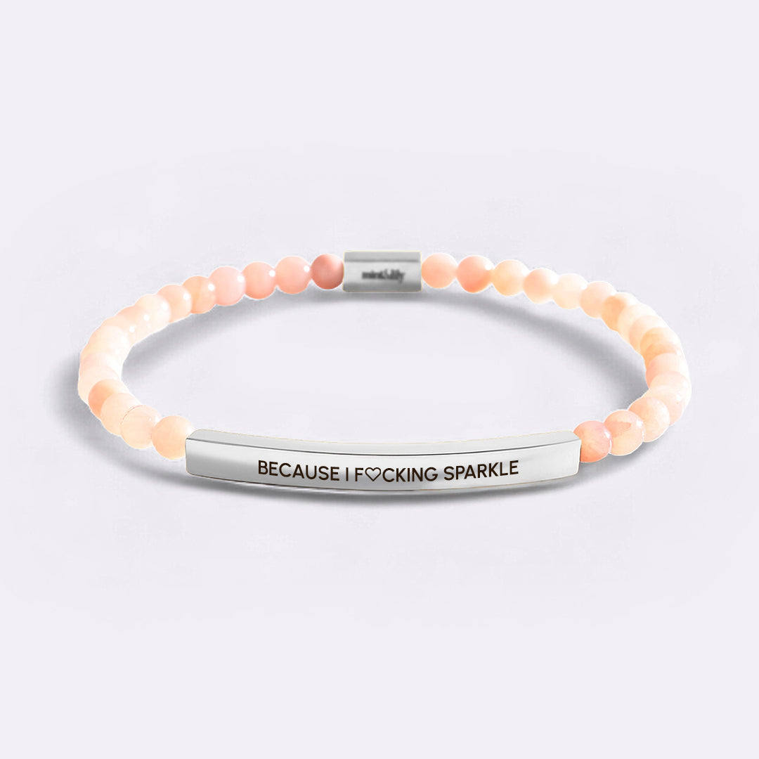 Because I Fing Sparkle Silver Beaded Inspire Bracelet