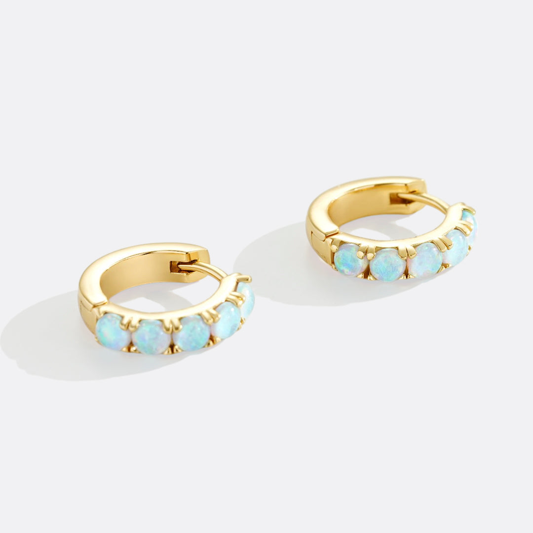 Blue Opal Huggie Earrings