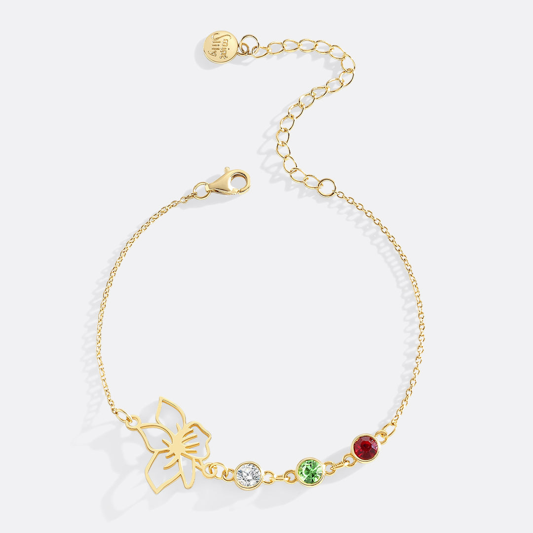 Personalized Birth Flower & Birthstones Bracelet July Water Lily