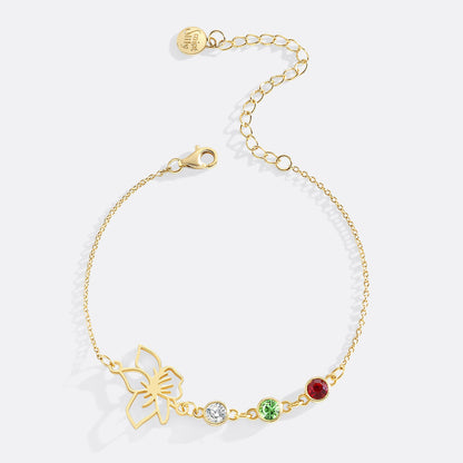 Personalized Birth Flower & Birthstones Bracelet July Water Lily