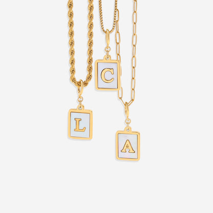 Mother of Pearl Card Initial Necklace