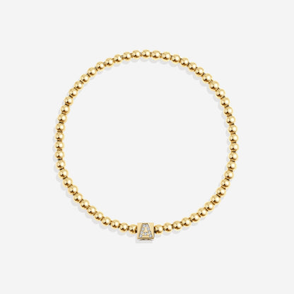 Gold Beaded Block Initial Bracelet