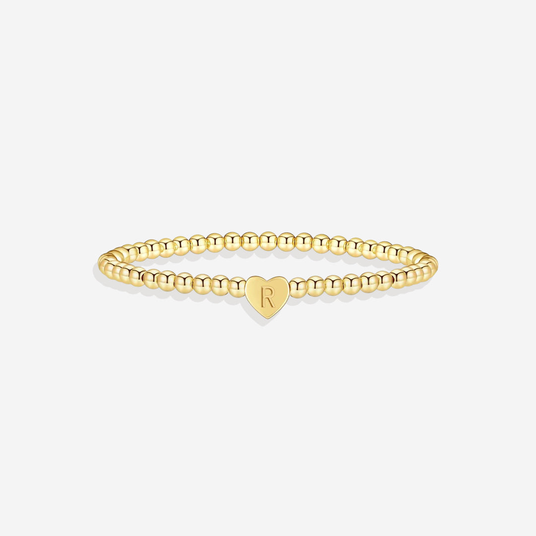 Gold Beaded Bracelet with Heart Initial