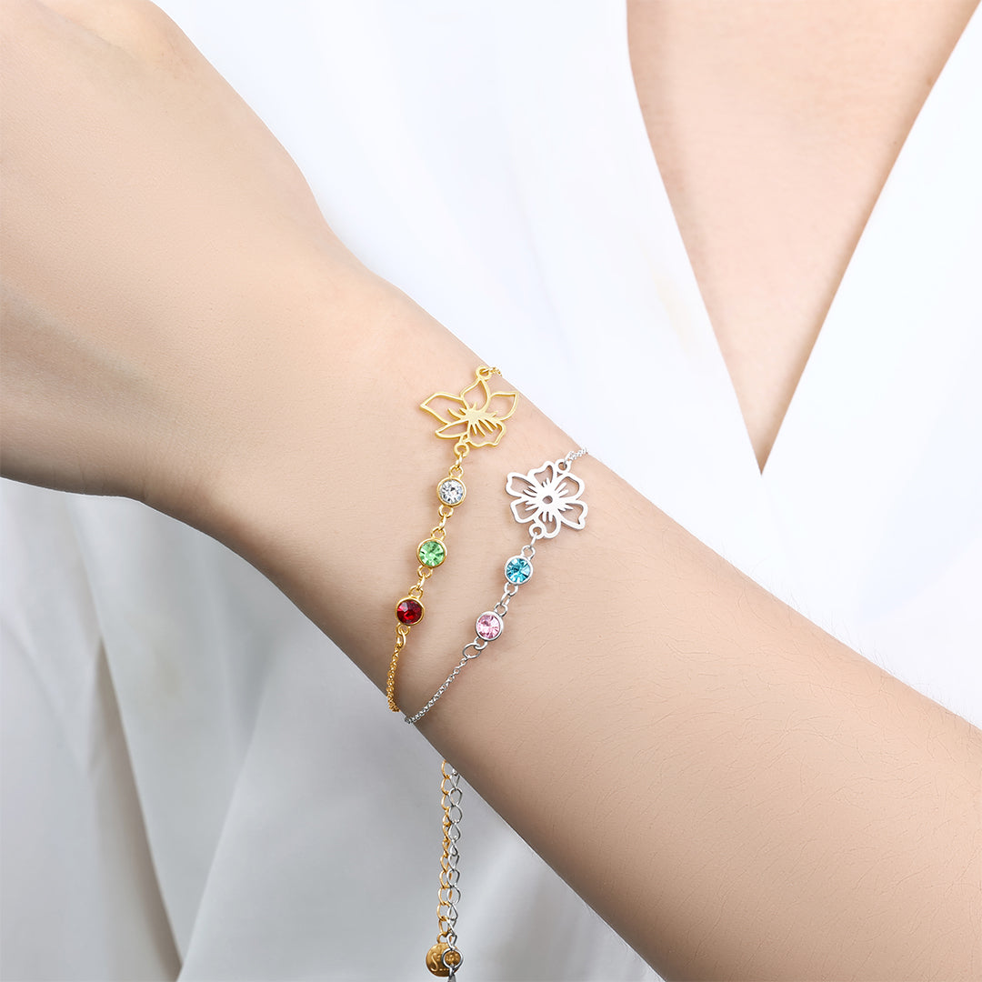 Personalized Birth Flower & Birthstones Bracelet May Hawthorn
