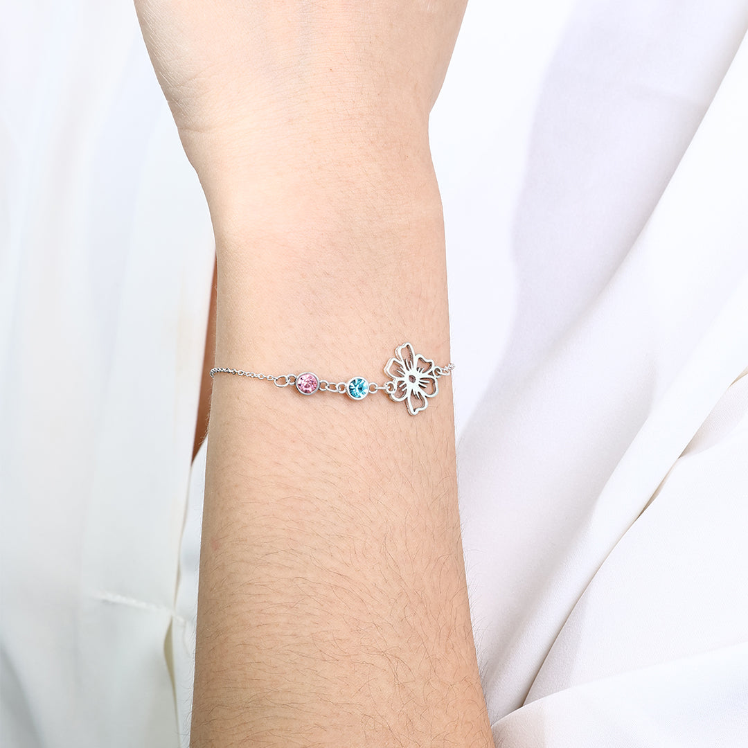 Personalized Birth Flower & Birthstones Bracelet June Rose