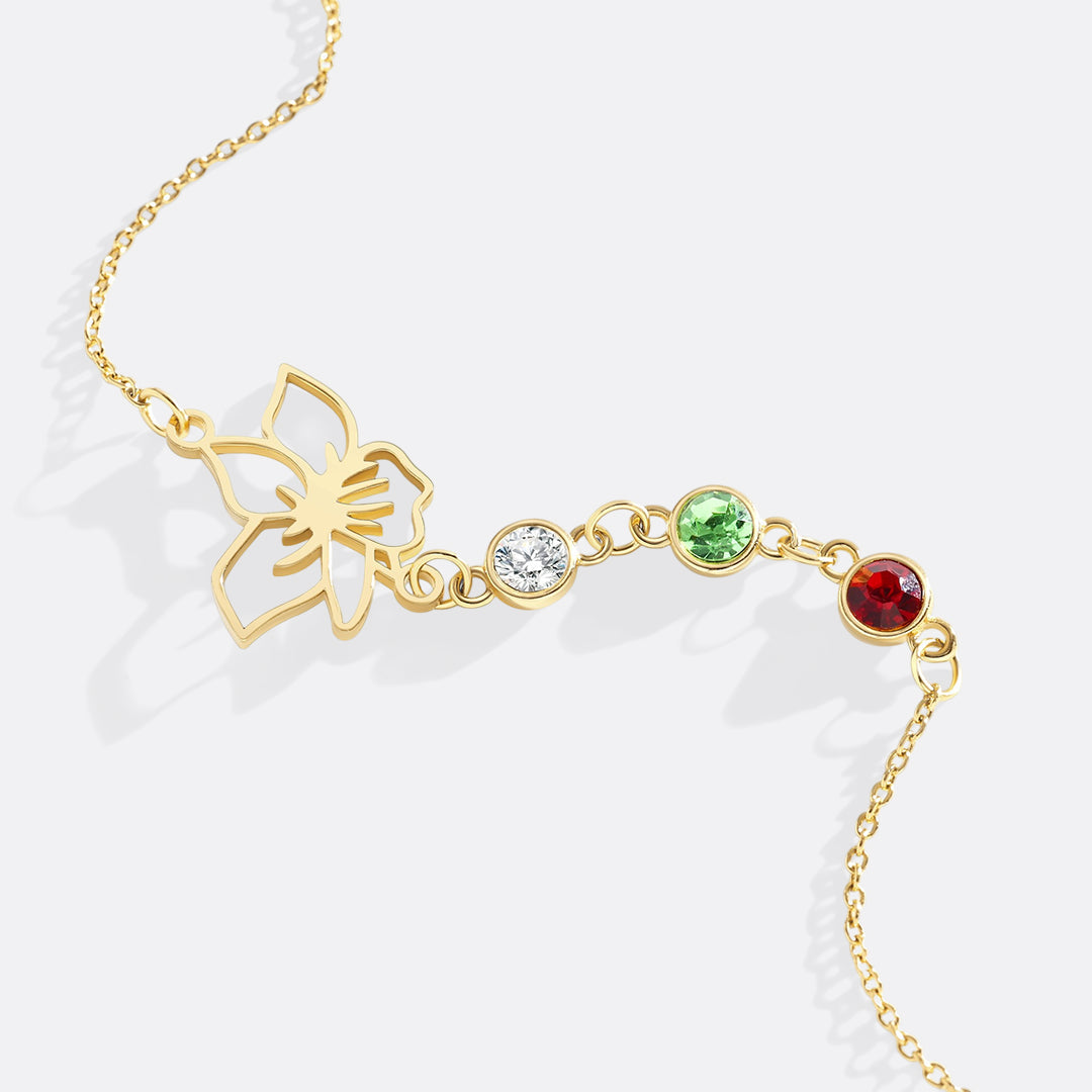 Personalized Birth Flower & Birthstones Bracelet May Hawthorn