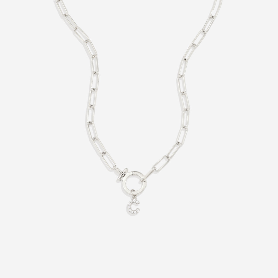 Mint Paperclip Necklace with Pave Initial Charm