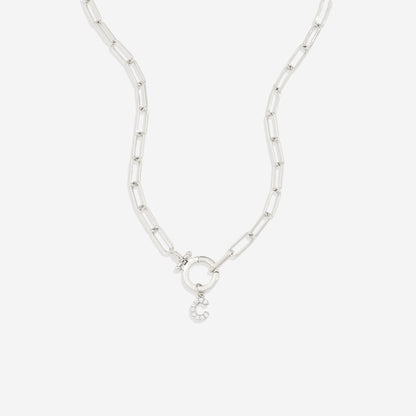 Mint Paperclip Necklace with Pave Initial Charm