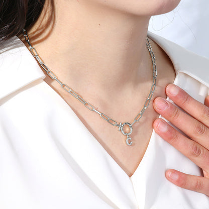 Mint Paperclip Necklace with Pave Initial Charm