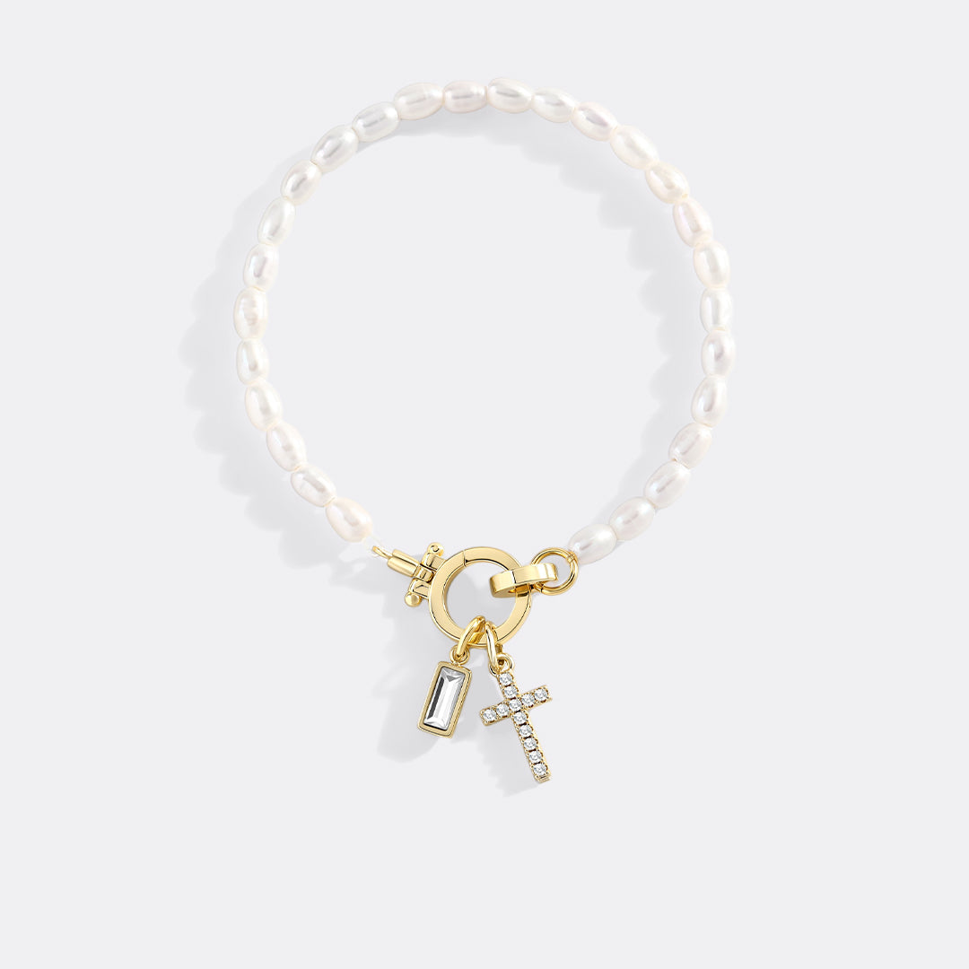 Pearl Cross Charm Bracelet