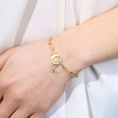 Mint Paperclip Bracelet with Pave Initial Charm