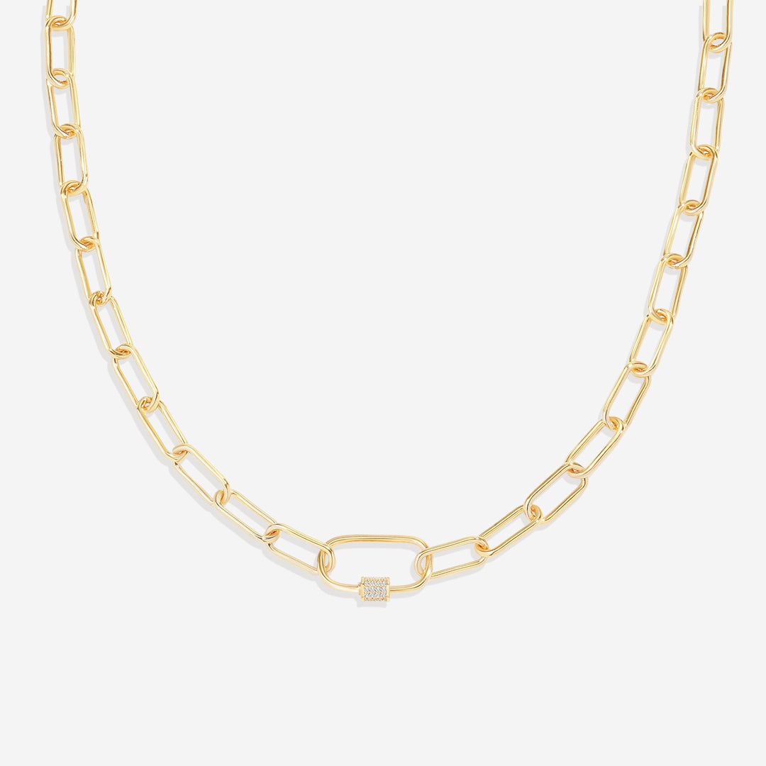 Link Chain Necklace with Pave Carabiner