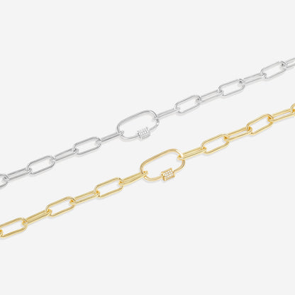 Link Chain Necklace with Pave Carabiner