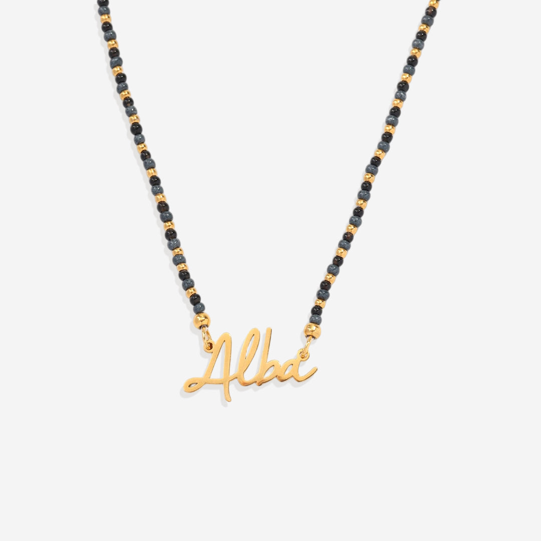 Onyx Beaded Fairy Name Necklace