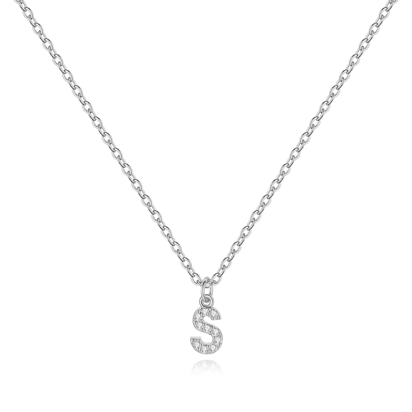 Sterling Silver Pavé Uppercase Initial Necklace