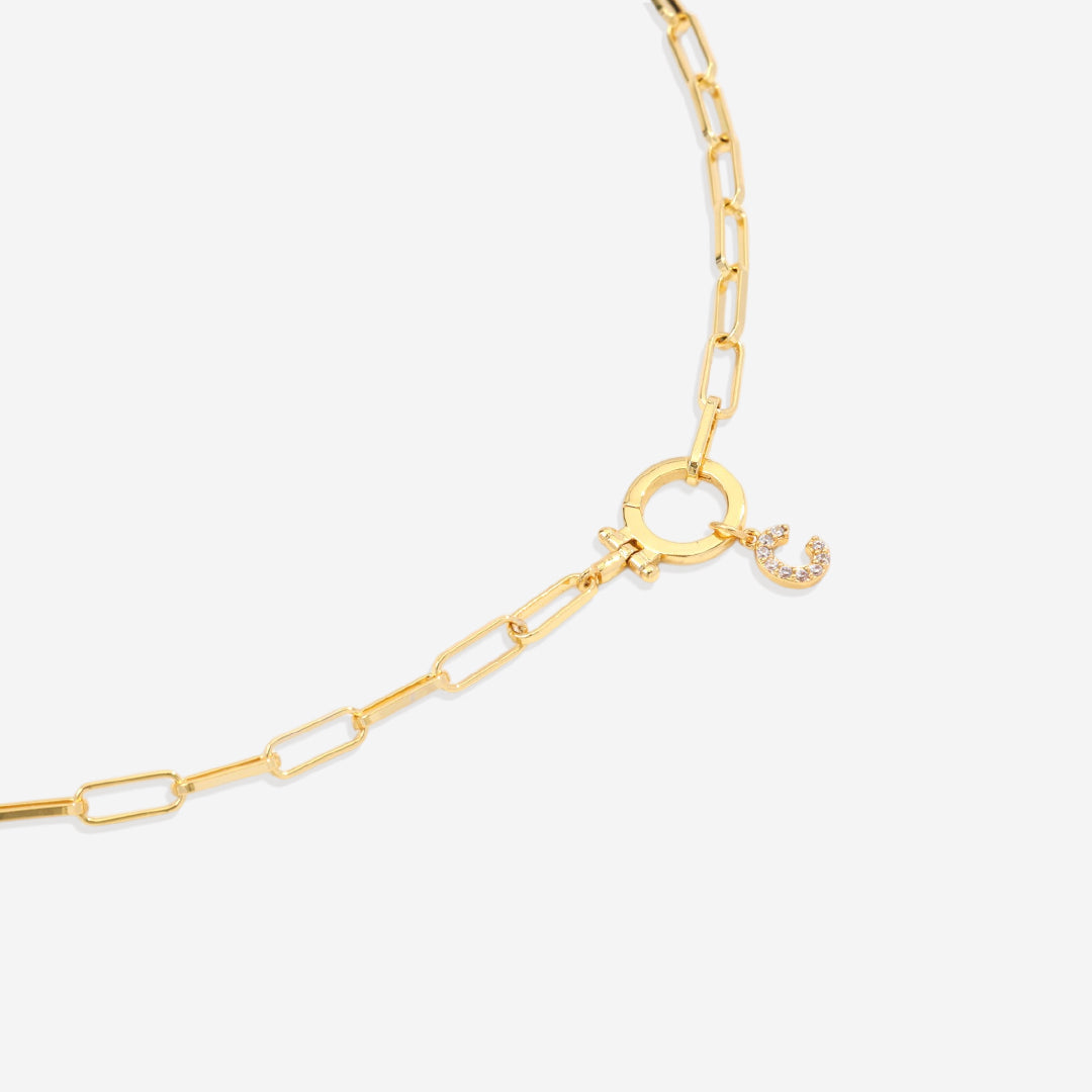 Mint Paperclip Necklace with Pave Initial Charm