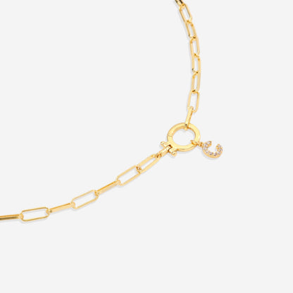 Mint Paperclip Necklace with Pave Initial Charm