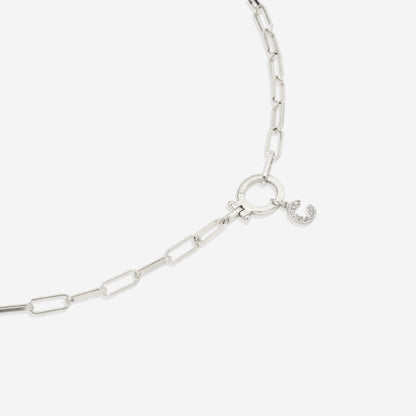 Mint Paperclip Necklace with Pave Initial Charm