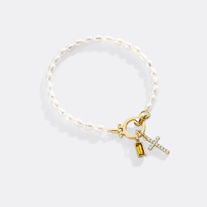 Pearl Cross Charm Bracelet