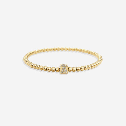 Gold Beaded Block Initial Bracelet