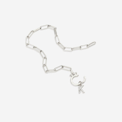 Mint Paperclip Bracelet with Pave Initial Charm