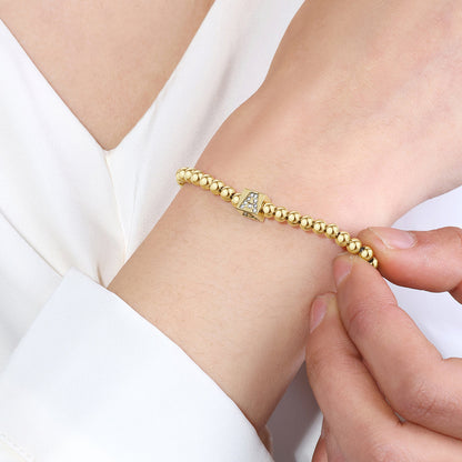 Gold Beaded Block Initial Bracelet