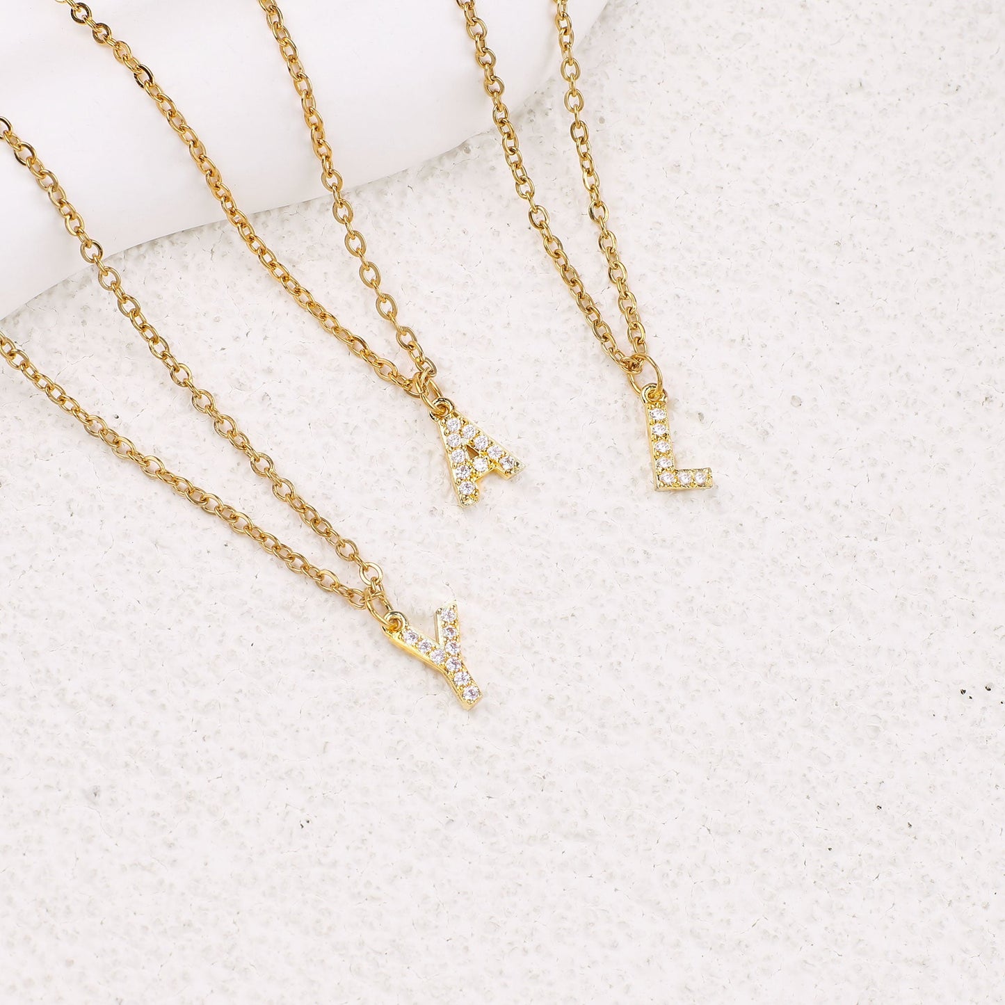 Gold Pavé Uppercase Initial Necklace