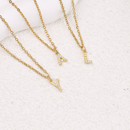 Gold Pavé Uppercase Initial Necklace