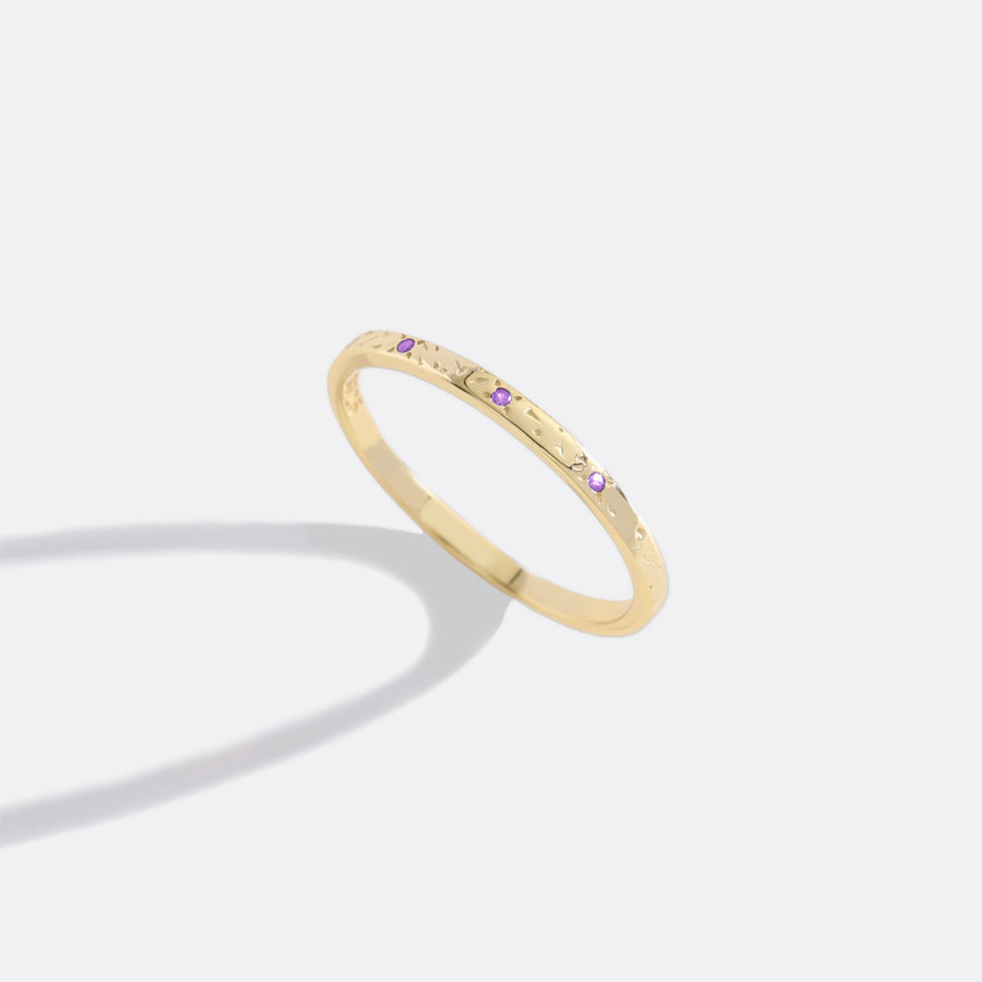 Narrow Textured Gold Birthstone Band