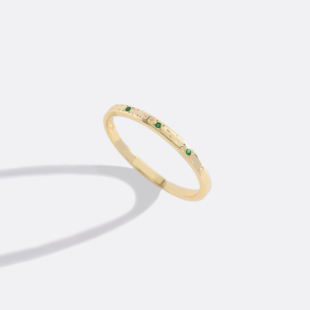Narrow Textured Gold Birthstone Band