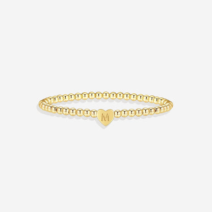Gold Beaded Bracelet with Heart Initial