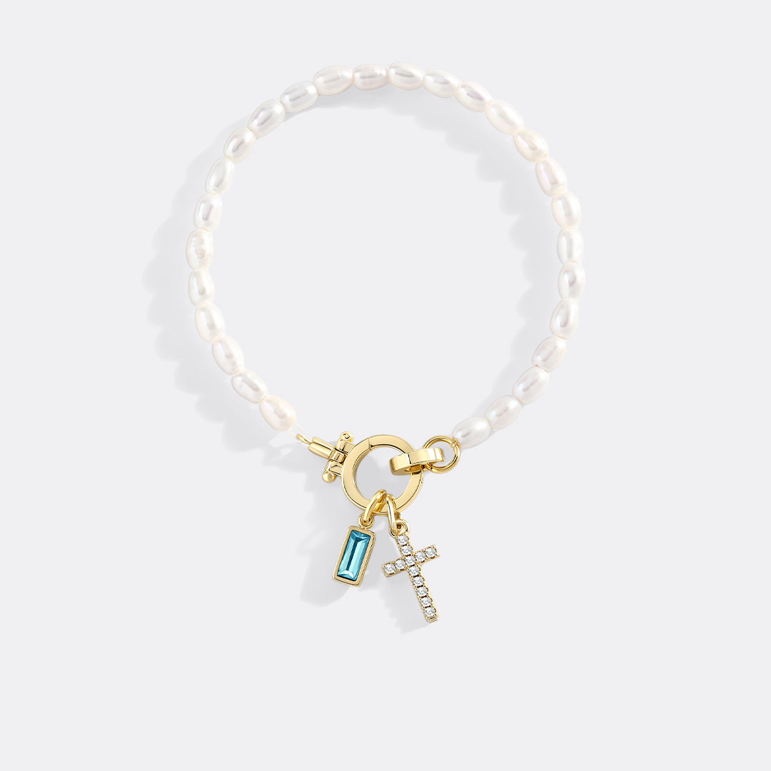 Pearl Cross Charm Bracelet