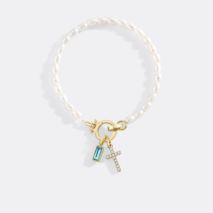 Pearl Cross Charm Bracelet