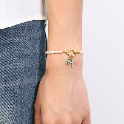 Pearl Cross Charm Bracelet