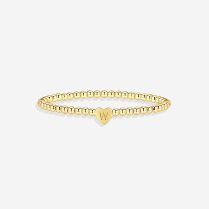 Gold Beaded Bracelet with Heart Initial