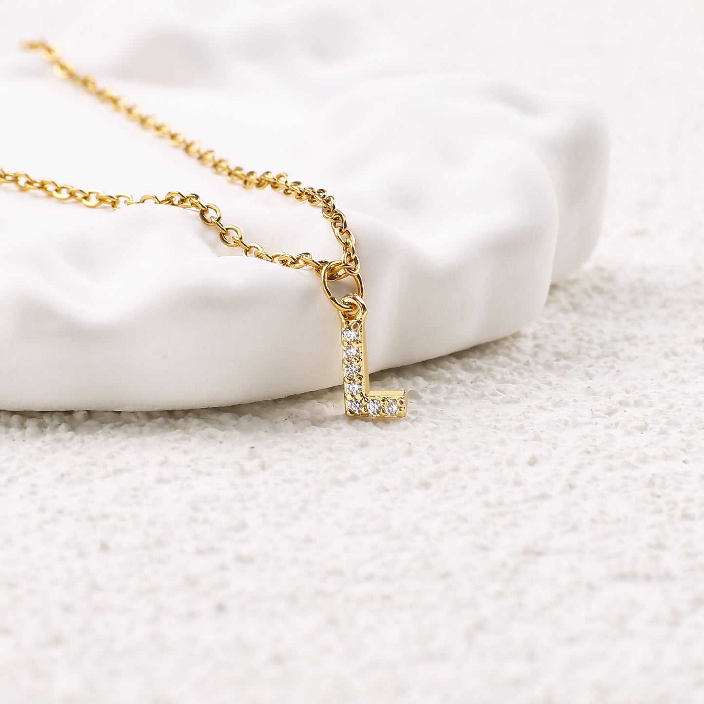 Gold Pavé Uppercase Initial Necklace