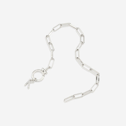 Mint Paperclip Bracelet with Pave Initial Charm