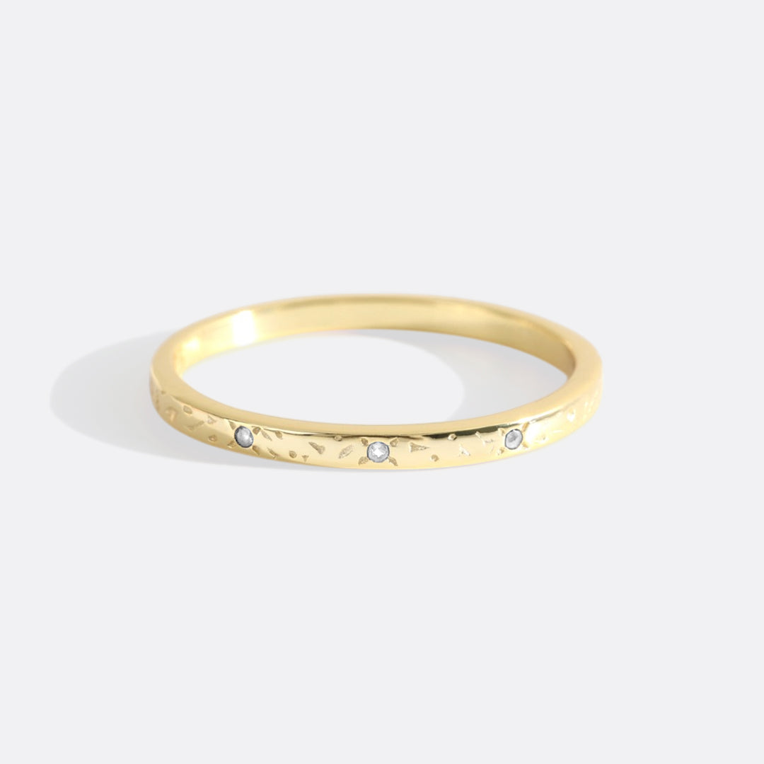 Narrow Textured Gold Birthstone Band