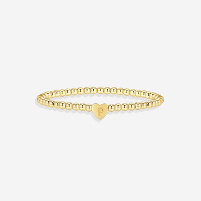 Gold Beaded Bracelet with Heart Initial