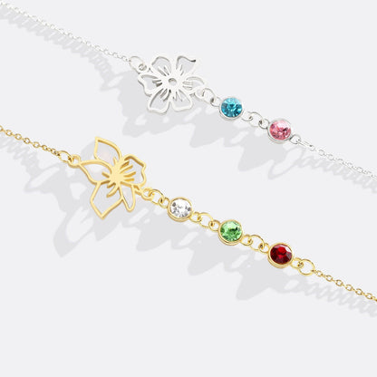 Personalized Birth Flower & Birthstones Bracelet December Holly