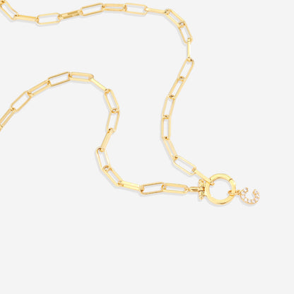 Mint Paperclip Necklace with Pave Initial Charm