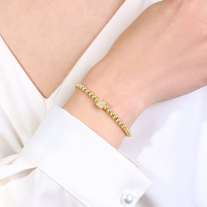 Gold Beaded Block Initial Bracelet