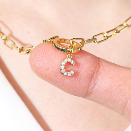 Mint Paperclip Necklace with Pave Initial Charm