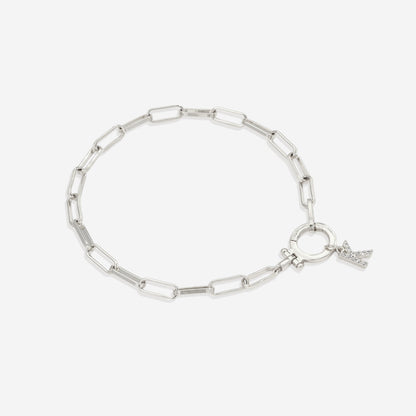 Mint Paperclip Bracelet with Pave Initial Charm