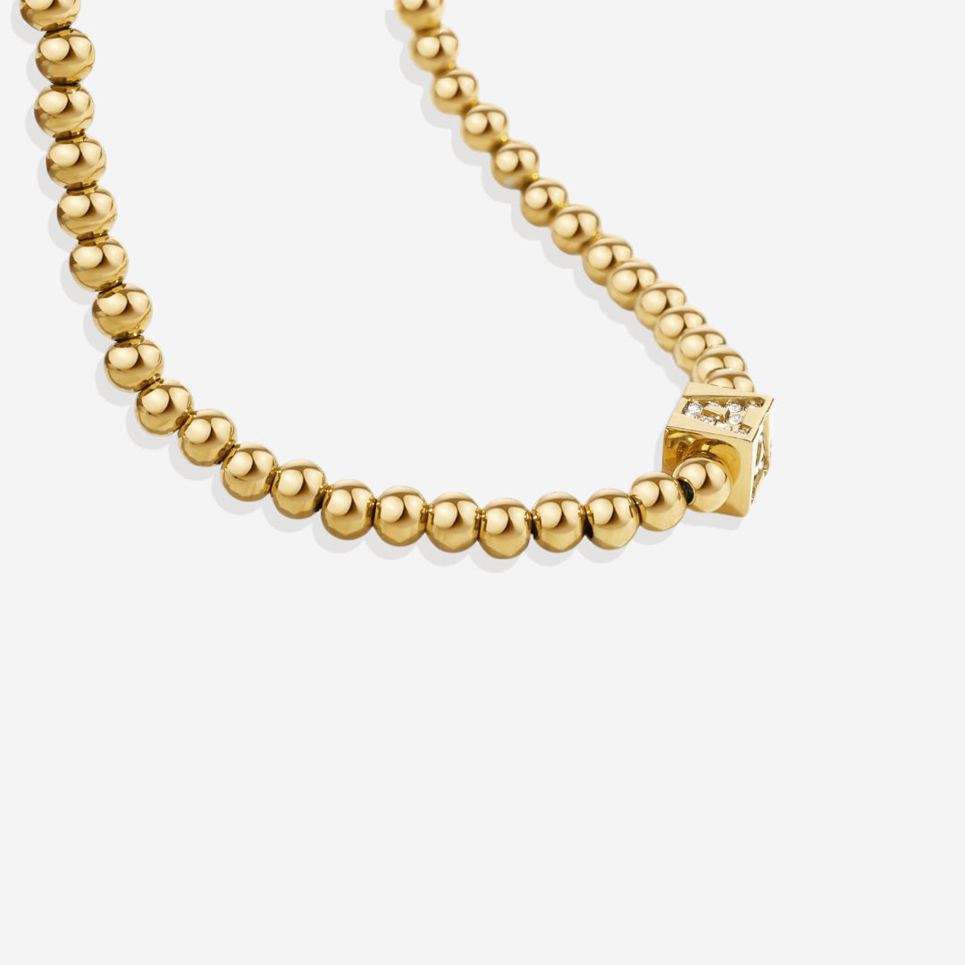 Gold Beaded Block Initial Bracelet