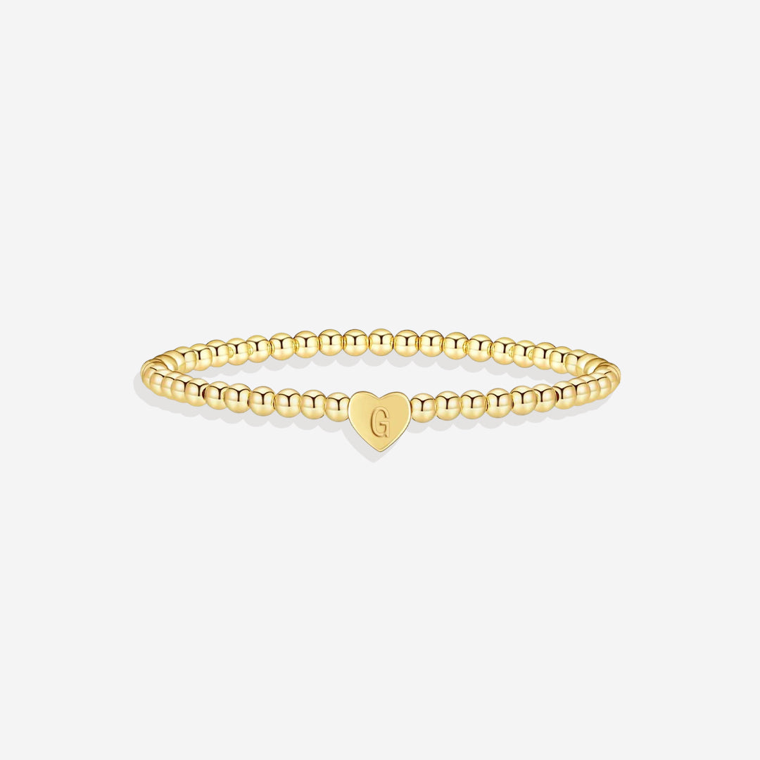 Gold Beaded Bracelet with Heart Initial