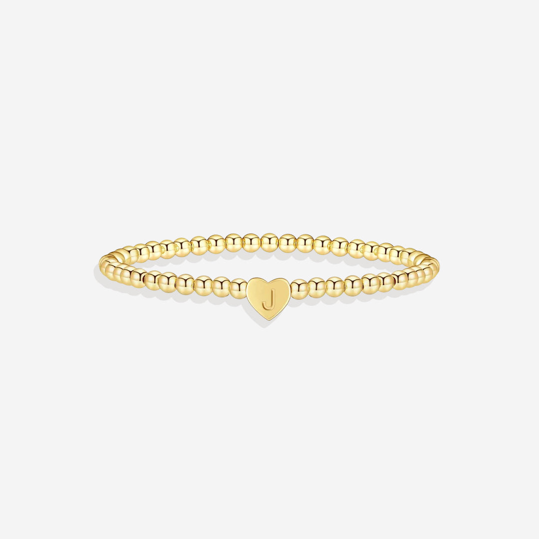 Gold Beaded Bracelet with Heart Initial